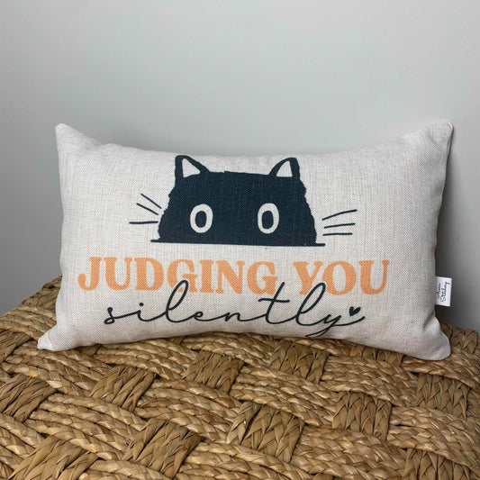 Judging You Silently Black Cat pillow 12" x 20"