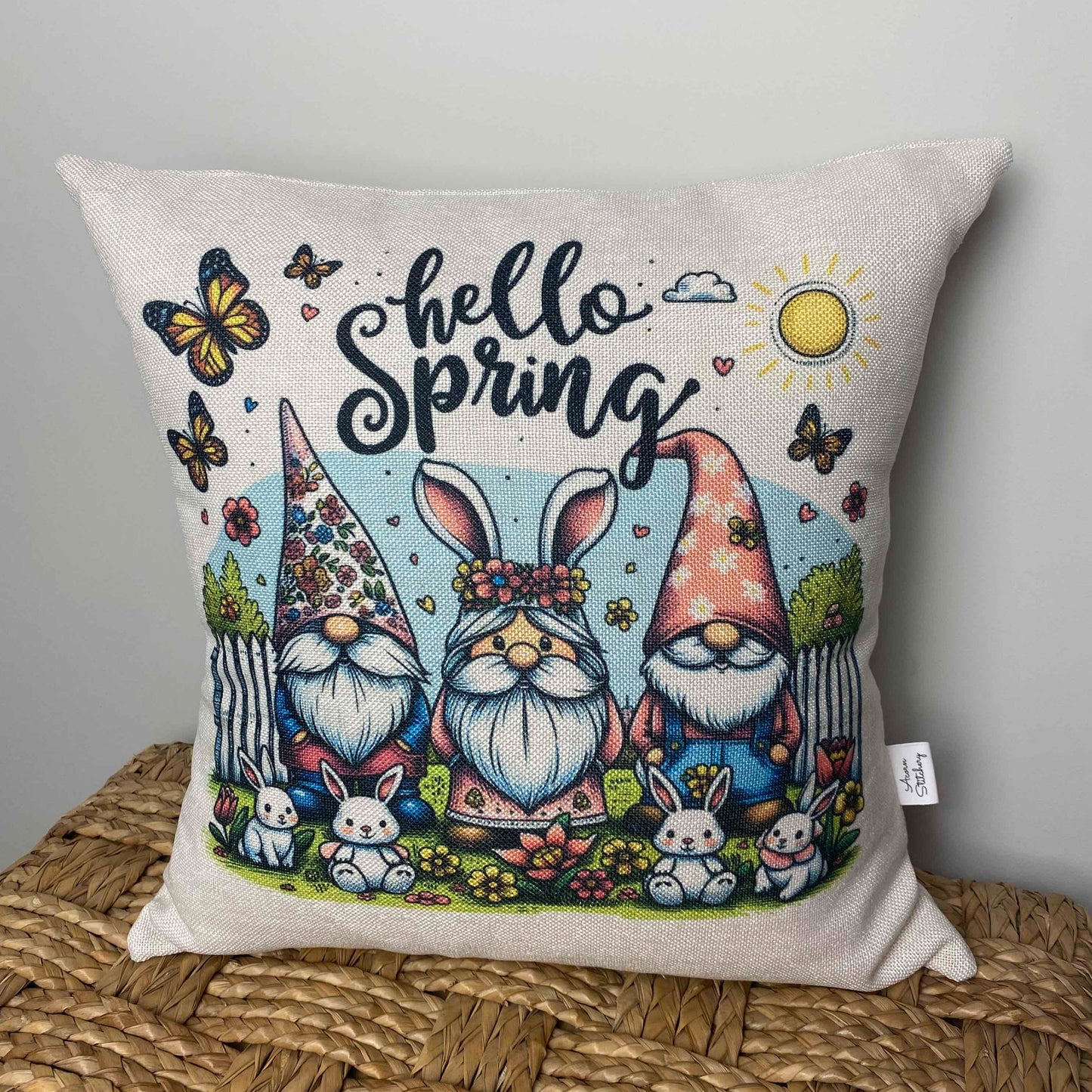 Hello Spring Gnomes pillow 18" x 18"
