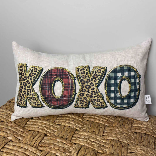hugs and kisses pillow with leopard print letters xoxo