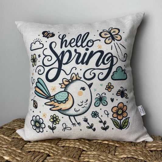 Hello Spring Little Bird pillow 18" x 18"