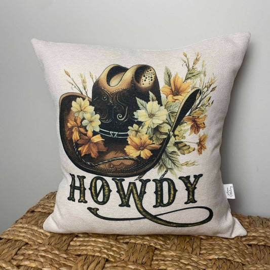 Howdy Cowgirl/Cowboy Hat pillow 18" x 18"