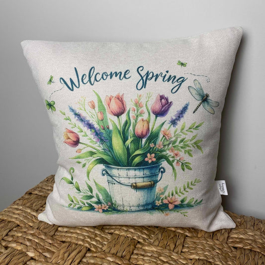 Welcome Spring Tulips pillow 18" x 18"